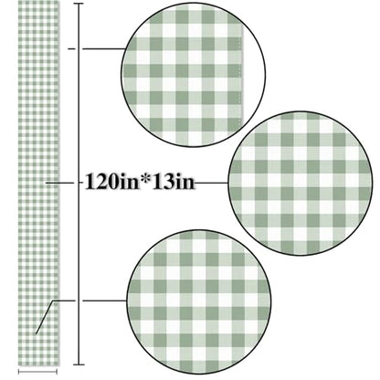 Sage Green Gingham Party Table Runner Green and White Checkered Plaid Decorations for Birthday Bridal Baby Shower Home Dining Kitchen Island Decor (13" x 120") - size: 13" x 120"
