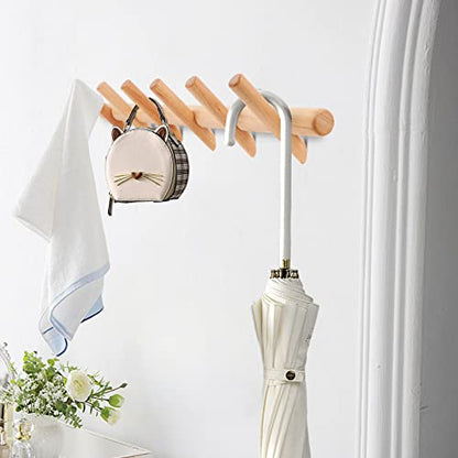 KYSMOTIC Modern Wood Coat and Hat Rack - Wall Mounted - 6 Peg Hooks - Stylish, Natural, Smooth - color: Natural, size: 6 Hooks