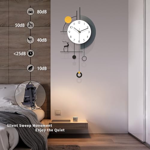 Large Modern Pendulum Wall Clock Battery Operated for Living Room | Analog Silent Non-Ticking Decorative Wall Clock Bold Easy-to-Read Dial for Kitchen, Bedroom and Office Decor 14.x 28.3 inch