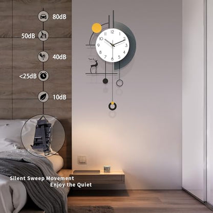 Large Modern Pendulum Wall Clock Battery Operated for Living Room | Analog Silent Non-Ticking Decorative Wall Clock Bold Easy-to-Read Dial for Kitchen, Bedroom and Office Decor 14.x 28.3 inch