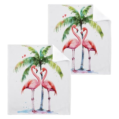 ALAZA Cotton Wash Cloths Set Face Cloths Washcloth Small 4 Pack Flamingos Coconut Tree Absorbent Soft Fingertip Towels 12 x 12 Inches - size: one sizex4