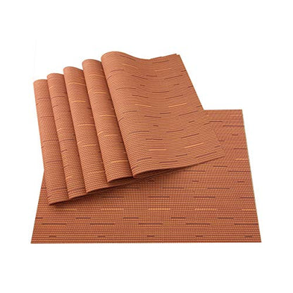 Exquisite Woven Vinyl Placemats for Dining Table Heat Resistant PVC Table Mats (Pack of 6, Orange) - color: Pin Stripes-orange