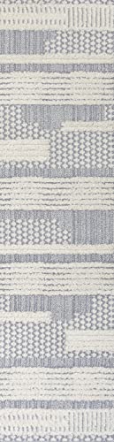 JONATHAN Y Geometric High-Low Cream/Gray Runner Rug 2X8 ft, Kerstin for Living Room, Bedroom, Kitchen, Office, Easy-Cleaning, High Traffic, Pet-Friendly, Non-Shedding SNT100A-28 - size: 2'2" x 8' (Runner)