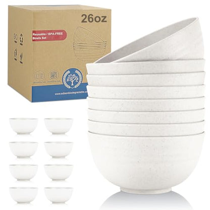 Wheat Straw Bowls Set of 8, Unbreakable White Cereal Bowl 26OZ, Microwave and Dishwasher Safe Oatmeal Bowls, Kitchen Bowl Suitable for Cereal,Salad,Snack (White) - color: White, size: 26 oz