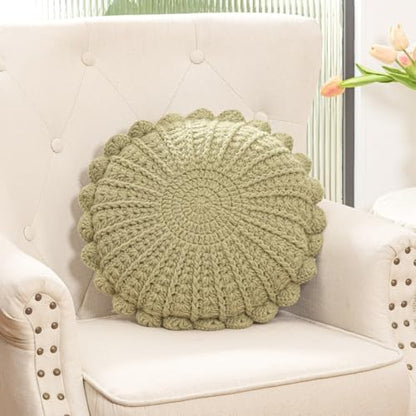 Knitted Throw Pillow Round Couch Pillow (Olive Green, 18inch) | Include Insert Handmade Decorative Plush Pillow Cute Cushion - color: Olive Green