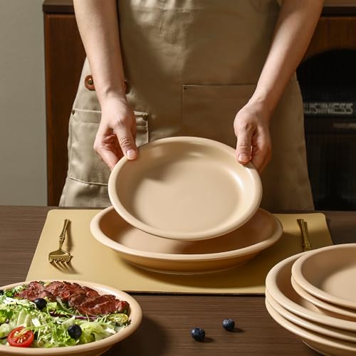 GZG 8 Inch Ceramic Dinner Salad Plates, Warm Sand, Set of 4 | Rustic Matte Glaze Stoneware, Microwave & Dishwasher Safe, For Salad, Dessert, Appetizer, Everyday Use - color: Warm Sand, size: 4 pcs Salad Plate Set