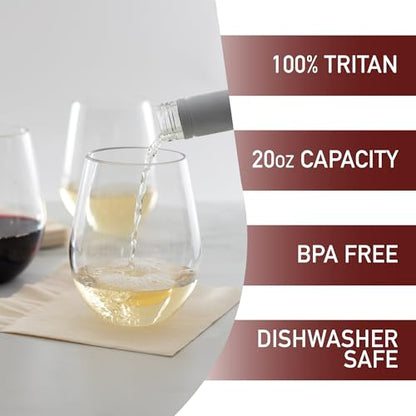 D'Eco 100% Tritan 20 oz Wine Glasses, Shatterproof Glassware, 8 Pack | Reusable, Crystal-Clear Plastic BPA-Free Tumblers for Red and White Wine, Indoor & Outdoor Cups For Parties & Entertaining
