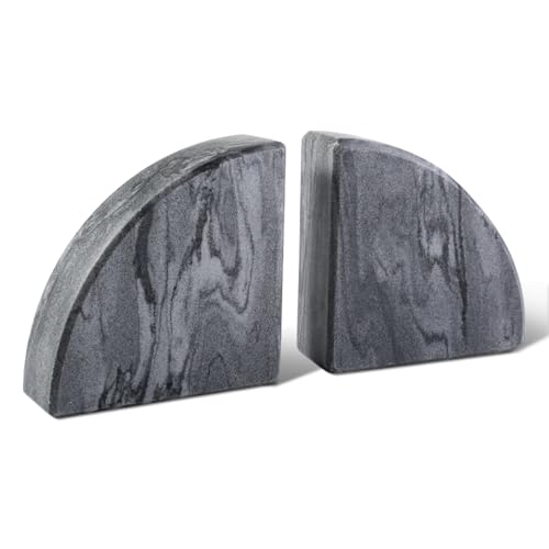 Karibiber Marble Bookend for Shelves, Non-Skid Bookends for Heavy Books, Heavy Duty Book Stopper for CDs, Luxury Book Shelf Holder, Quarter Circle Design Book Ends Decorative, Monte Grigio, Set of 2 - color: Monte Grigio