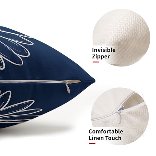 Navy Blue Daisy Flowers Lumbar Pillow Covers Spring Summer Floral Bloom Decorative Pillow Cases Seasonal Modern Throw Pillows 12X20 Inch Set of 2 Farmhouse Home Decor for Sofa Couch