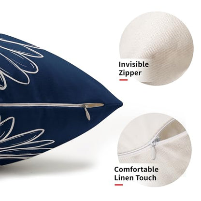 Navy Blue Daisy Flowers Lumbar Pillow Covers Spring Summer Floral Bloom Decorative Pillow Cases Seasonal Modern Throw Pillows 12X20 Inch Set of 2 Farmhouse Home Decor for Sofa Couch