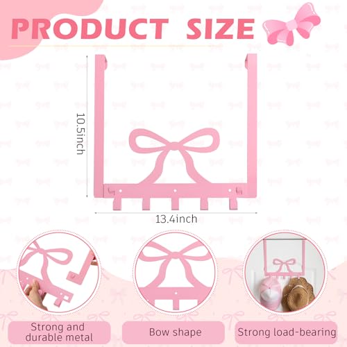 Reallnaive Pink Bow Over The Door Hooks Coquette Bathroom Decor Hanger Wall Mount Rack Holder for Towel, Hat, Coat, Cloth, Keychain, Bag, Home Organizer - style: Pink Bow