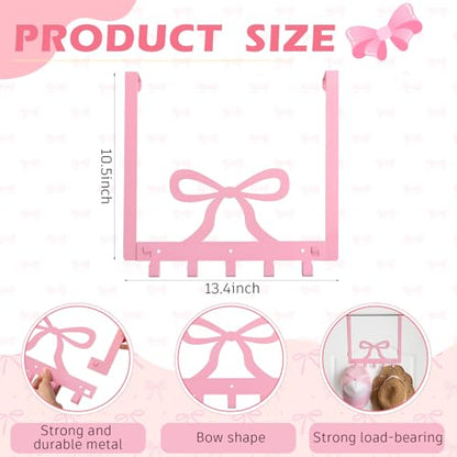 Reallnaive Pink Bow Over The Door Hooks Coquette Bathroom Decor Hanger Wall Mount Rack Holder for Towel, Hat, Coat, Cloth, Keychain, Bag, Home Organizer - style: Pink Bow