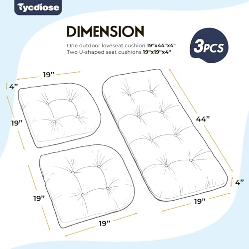All Weather 3 Pieces Wicker Chair Cushions, Waterproof Outdoor Wicker Chair Cushion for Patio Furniture Loveseat Settee Bench, 1 Loveseat and 2 U-Shaped Thickened Cushions, Navy - color: Navy