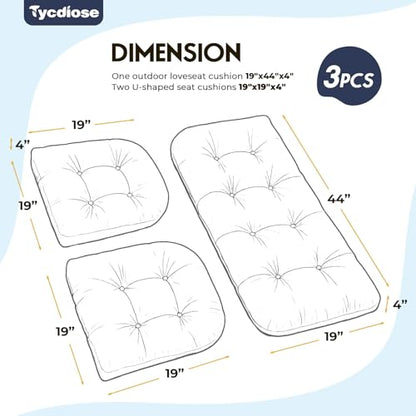 All Weather 3 Pieces Wicker Chair Cushions, Waterproof Outdoor Wicker Chair Cushion for Patio Furniture Loveseat Settee Bench, 1 Loveseat and 2 U-Shaped Thickened Cushions, Navy - color: Navy
