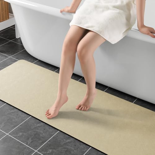 Extra Long Bath Rugs 59x17-Diatomaceous Earth Bath Mats for Bathroom,Beige | Quick Dry Absorbing Diatomite Stone Bath Mat Rubber Non Slip Thin Bathroom Mat Fit Under Door, Bath Rugs for Bathroom Floors - color: Beige, size: 1'5" x 4'11" (Rectangular)