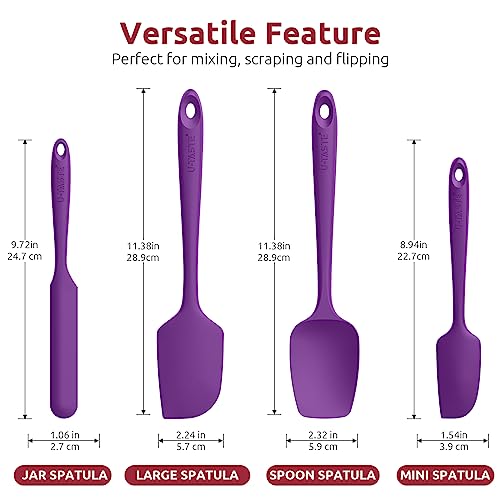 U-Taste 600ºF High Heat-Resistant Non-Stick Kitchen Cooking Tongs Set of 2, and Upgraded 600ºF High Resistant Flexible and Sturdy Silicone Spatula Set of 4 (Purple)