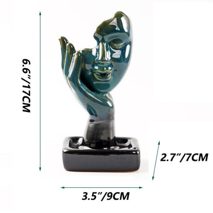 Half Face of Women in Hands Statue Backflow Incense Holder,Waterfall Incense Burner Holder for Sticks Cones Home Office Yoga AI024 - color: Face Statue