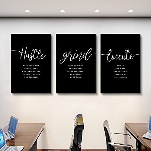 Hustle Quotes Execute Prints, Framed Canvas Wall Art Success Quote, Office Wall Art, Black Large Poster, Positive Motivational Set of 3 Prints, Boss Gift (F-3pcs,20x30inchx3pcs) - color: F-3pcs, size: 20x30inchx3pcs