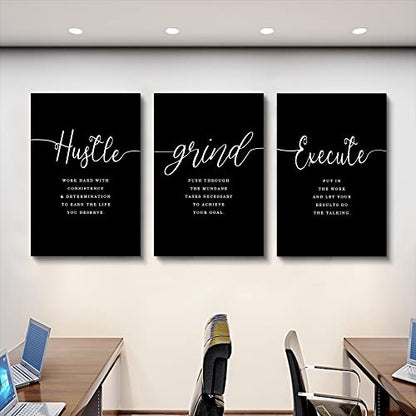 Hustle Quotes Execute Prints, Framed Canvas Wall Art Success Quote, Office Wall Art, Black Large Poster, Positive Motivational Set of 3 Prints, Boss Gift (F-3pcs,20x30inchx3pcs) - color: F-3pcs, size: 20x30inchx3pcs