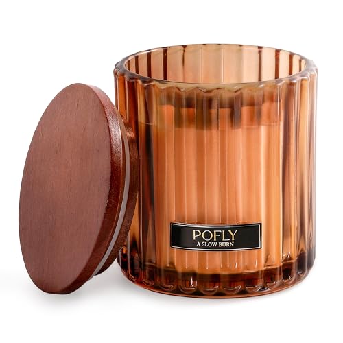 Vanilla Bean Scented Candle, 5.29 oz Soy Wax Blend for Home | Smooth Vanilla Bean scent in hand-poured soy wax blend, ribbed amber glass, solid wood lid and metal plaque for home decor - color: Vanilla Bean