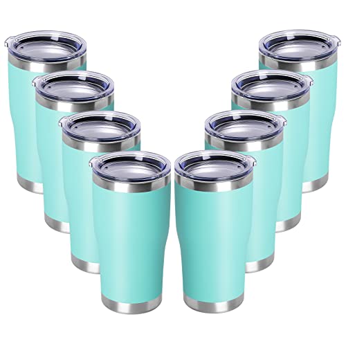 DOMICARE 20oz Tumbler with Lid Stainless Steel Tumblers Bulk, Double Wall Vacuum Insulated Coffee Travel Mug Powder Coated Tumbler, 8 Count (Pack of 1) Light Blue - color: Light Blue, size: 8 count