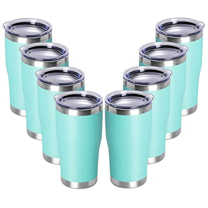 DOMICARE 20oz Tumbler with Lid Stainless Steel Tumblers Bulk, Double Wall Vacuum Insulated Coffee Travel Mug Powder Coated Tumbler, 8 Count (Pack of 1) Light Blue - color: Light Blue, size: 8 count
