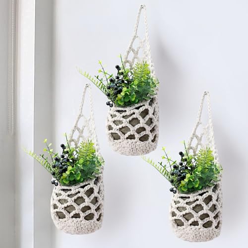 3 Packs Macrame Wall Plant Hanger for 4 in, Small Hanging Plant Basket | Wall Planters for Indoor Plants, Small Plant Hanger, Small Wall Planter, Macrame Plant Hanger, Plant Hanger Indoor - color: Beige X 3pc