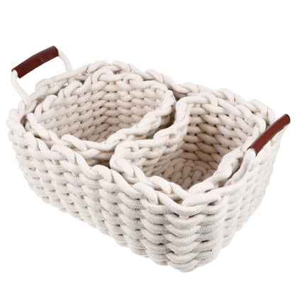 Ciieeo 3pcs Nesting Baskets Set Versatile Gift Baskets for Storage Modern Design Cotton Rope Storage Boxes for Organizing Keys Snacks and More White