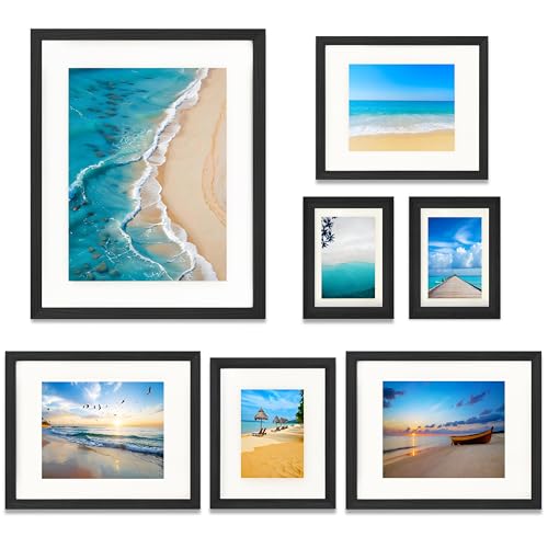 7 Pack Picture Frames Collage Wall Decor, Gallery Wall Frame Set for Wall Mounting or Tabletop Display, Multi Sizes Including 16x20-1, 11x14-2, 8x10-2，5x7-2 Family Photo Frames,Made of Solid Wood，Black - color: black-1