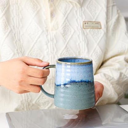 Mkour 23oz Extra Large Ceramic Coffee Mugs, Handmade Cup, Big Tea Cups with Large Handle for Office and Home, Microwave and Dishwasher Safe (Blue Grey) - color: Blue Grey