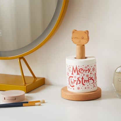 Vinoil Toilet Paper Holder Stand, Cute Cat Design Wooden Toilet Paper Holder Free Standing, Decorative Toilet Roll Holder, Scrunchies Holder Stand, Hair Ties Organizer