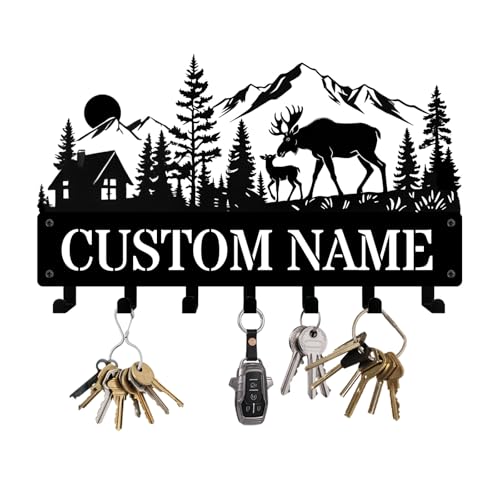 NIWAHO Personalized Deer Key Holder Wall Mount - Custom Moose Key Hooks with Name, Metal Keys Organizer Rack for Entryway, Kitchen, Metal Coat Hook, Woodland Theme Cabin Decor - color: Bear