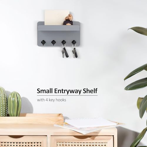 Nekon Key Holder Wall Mount, 8.5 Inch Small Wooden Wall Organizer, Gray | Rustic Wall Shelf, Farmhouse Key and Mail Holder for Living Room Entryway Kitchen - color: Gray