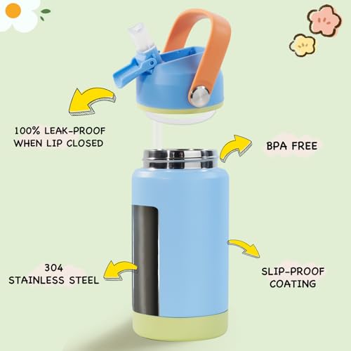 Kerilyn 12oz Kids Water Bottle 2 Pack, Stainless Steel Insulated Water Bottle Bulk, Toddler Cups with Straws Leak-Proof, Kids Water Bottles for School Boys Girls, BPA Free, Cream + Sky 2 Piece Set - color: A. Cream+Sky