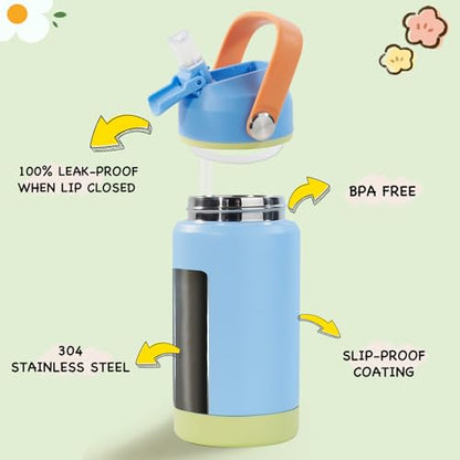 Kerilyn 12oz Kids Water Bottle, Stainless Steel Insulated Water Bottle for Kids, Toddler Cup with Straws Leak-Proof, Kids Water Bottles for School Boys Girls, BPA Free, Sky - color: Sky