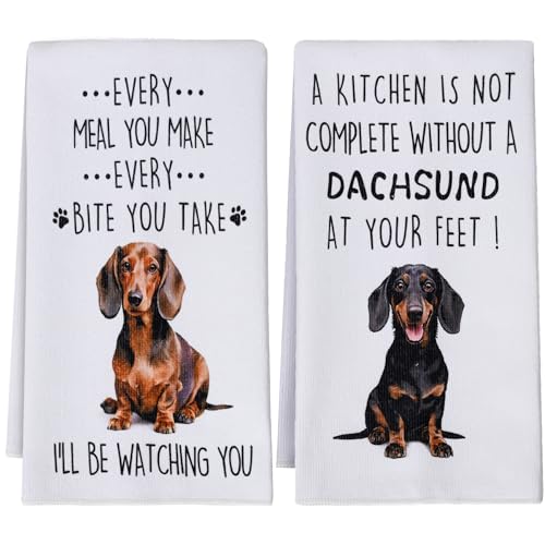 Funny Dachshund Dish Towels Set of 2-16x24 Inch Cute Wiener Dog Kitchen Towels, Gifts for Dachshund Lovers Women, Housewarming Present - color: Dachshund