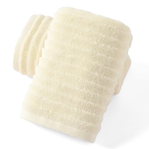 sense gnosis Beige Hand Towel Set of 2 Ladder Striped Design Soft Quick Dry Absorbent 100% Cotton Hand Towel for Bathroom Decorative 13 x 29 Inch - color: Beige