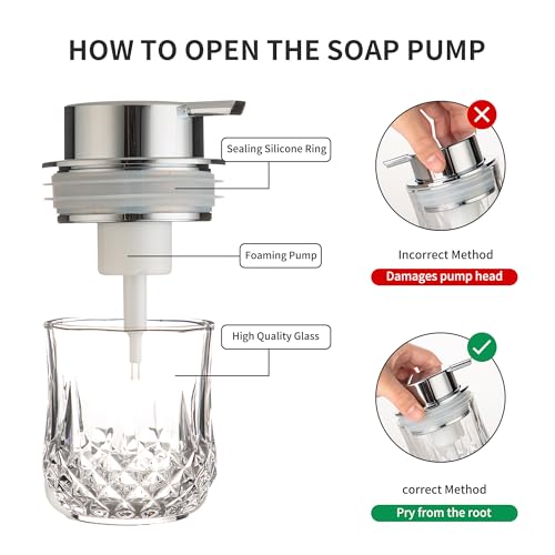 Enra Glass Foaming Soap Dispenser,Foam Hand Soap Dispenser with Silver Pump | Refillable Foam Hand Soap Dispenser with Pump .Ideal for Kitchen Countertops,Vanities and Sink Areas Modern Style. - color: Clear-silver Foam Pump