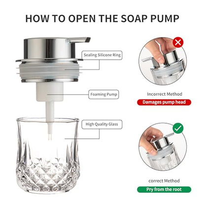 Enra Glass Foaming Soap Dispenser,Foam Hand Soap Dispenser with Silver Pump | Refillable Foam Hand Soap Dispenser with Pump .Ideal for Kitchen Countertops,Vanities and Sink Areas Modern Style. - color: Clear-silver Foam Pump