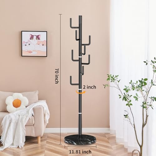 ZOZOE Metal Modern Coat Racks, Cactus Coat Rack Freestanding with Natural Marble Base, Black Coat Rack Stand with 8 Hooks, Coat Tree Hanger Stand for Bags, Hats, Entryway, Office - color: Golden 8 Hooks