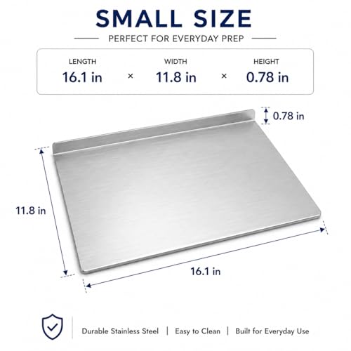 Stainless Steel Cutting Board with Counter Lip,Metal Pastry Board Kitchen | Dishwasher Safe Prep Tray for Meat, Vegetables, Bread and Dough,(16x11.8Inch) - size: 16"L x 11.8"W