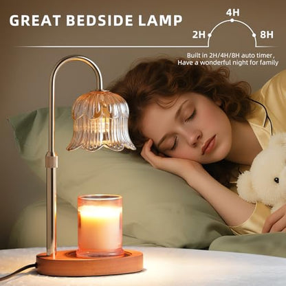 CRMILL Candle Warmer Lamp with Timer: Adjustable Dimmable Height Adjustable Warming - Flower Shape Wax Lamp Jar Candles No Flame Modern Home Decor Table Lights - Home Living Bedroom - color: Amber-electroplatedgoldplating