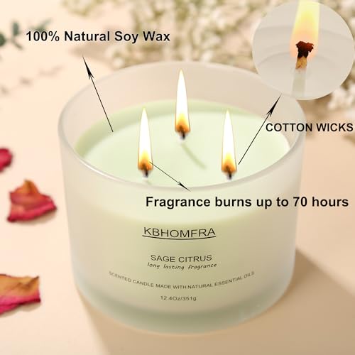 Scented Candles for Home, Sage Citrus Candles Aroma Fragrant 12.4oz Soy Wax, Luxury Large Candle Gift,up to 70 Hours Burn Time, Birthday Gifts for Women&Men Festival Relaxation Ambience