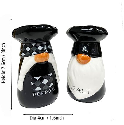 KARALIN Salt and Pepper Shaker Set,Ceramic Salt Pepper Shaker,Halloween | Farmhouse Salt Shaker,Seasoning Salt Set,Rustic Kitchen Decor Tabletop Accessories Chef Design Housewarming(Black & White)