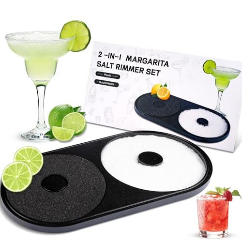 Margarita Salt Rimmer Set, 1 Pack Bar Salt and Sugar Rimmer with Sponge, 2-in-1 Bar Glass Cocktail Rim Set, Dishwasher Safe Black Barware Tools for Margarita Mojitos (Black) - size: 【2 IN 1 Salt Rimmer】*1