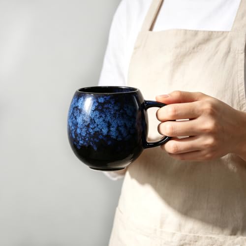 15 oz Ceramic Coffee Mugs Set 4, Tea Cups with Handle, 4 Colors | Colorful reactive glaze drinkware for tea, latte, cappuccino, espresso and matcha, microwave safe for kitchen and gifting.