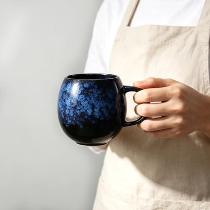 15 oz Ceramic Coffee Mugs Set 4, Tea Cups with Handle, 4 Colors | Colorful reactive glaze drinkware for tea, latte, cappuccino, espresso and matcha, microwave safe for kitchen and gifting.