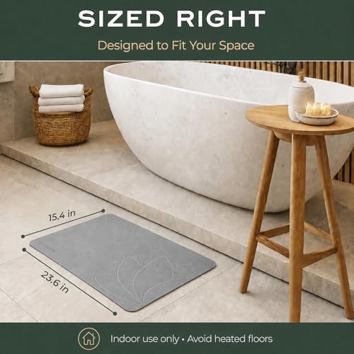 Stone Bath Mat - Diatomaceous Earth, Quick Dry - West Lotus | Non-Slip, Stone Bath Mats for Bathroom, Bath Stone, Diatomite, 23.6"x15.4", Luxury Bath Mat - color: West Lotus