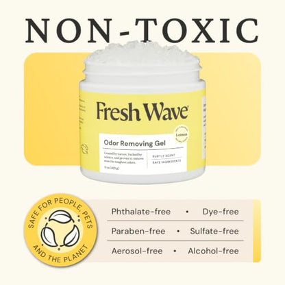 Fresh Wave Lemon Odor Eliminator Gel 15 oz - Air Freshener for Home | Lasts 30-60 days. Plant-based odor absorber. No perfumes or harsh chemicals. Bathroom & closet deoderizer. Refills available. - size: 15 Fl Oz (Pack of 1)