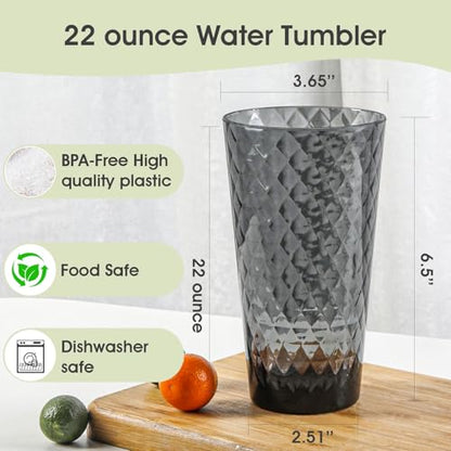 BPA-Free Plastic Tumblers 8 Pack (8x22oz) | Reusable Dishwasher Safe | Stackable Shatterproof Cups | Plastic Drinkware & Drinking Tumblers for Restaurant, Home, Party - color: Gray, size: 8-Pack